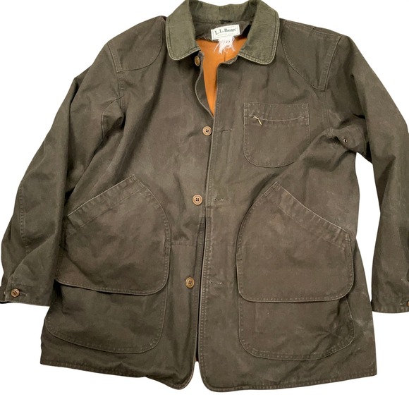 L.L. Bean Other - LL Bean Field Coat Mens L Olive Green Wool Liner Hunting Canvas Jacket USA VTG